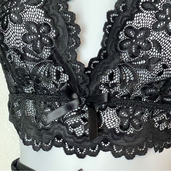 Black Stretch Lace 2 Piece Sexy Intimates Size Large - Picture 4 of 6